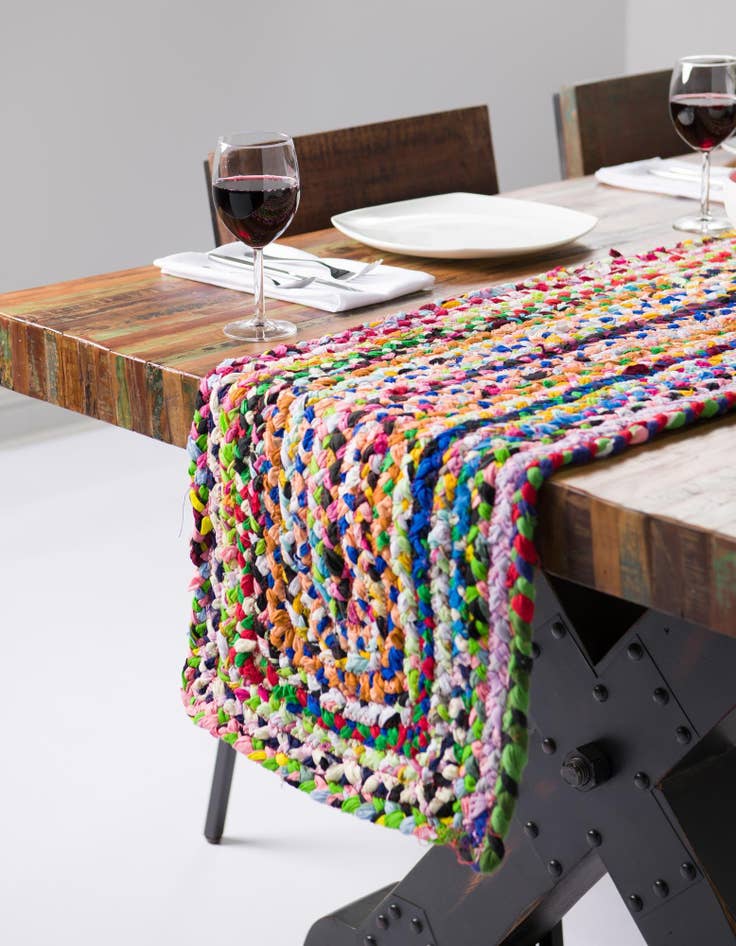 Detail image of 1' 2 x 10'  Hand Braided Chindi Table Runner Rug