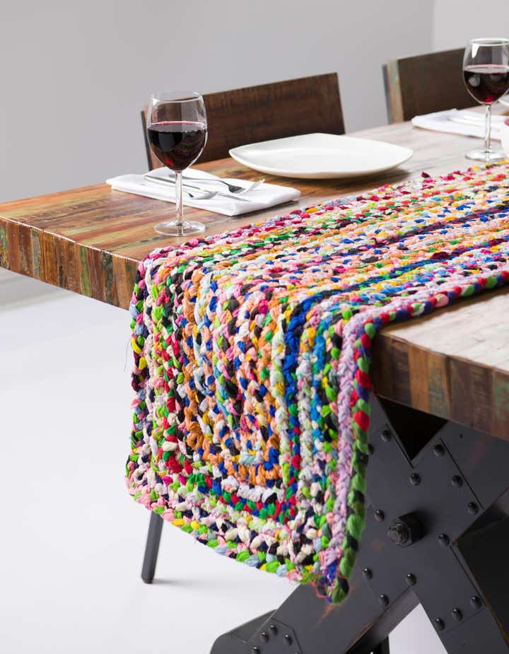 1' 2 x 8' Handmade Braided Chindi Table Runner Rug