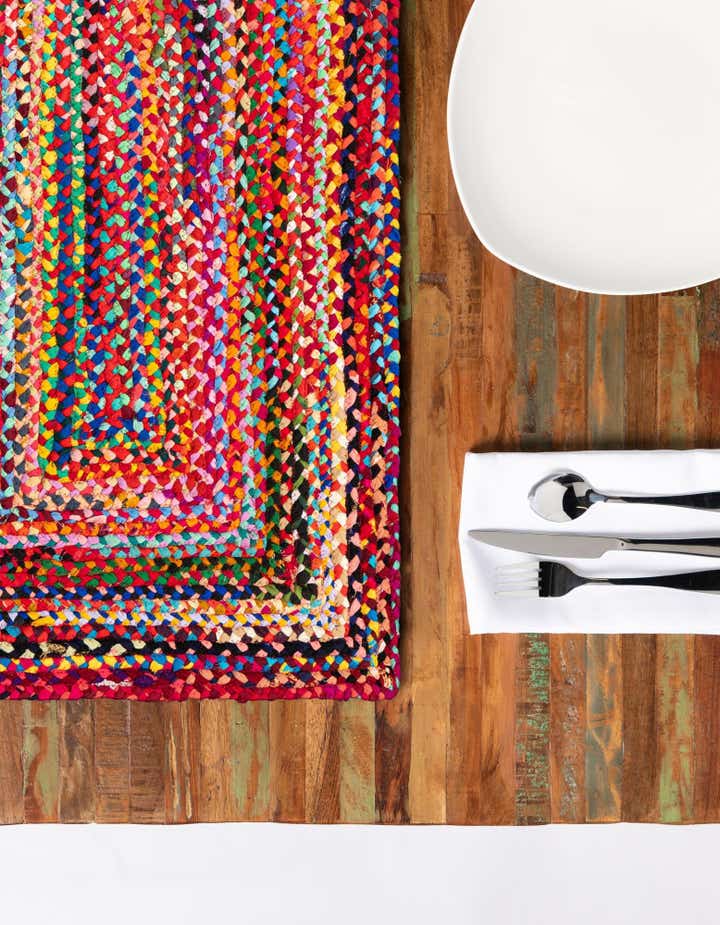 1' 2 x 8' Handmade Braided Chindi Table Runner Rug