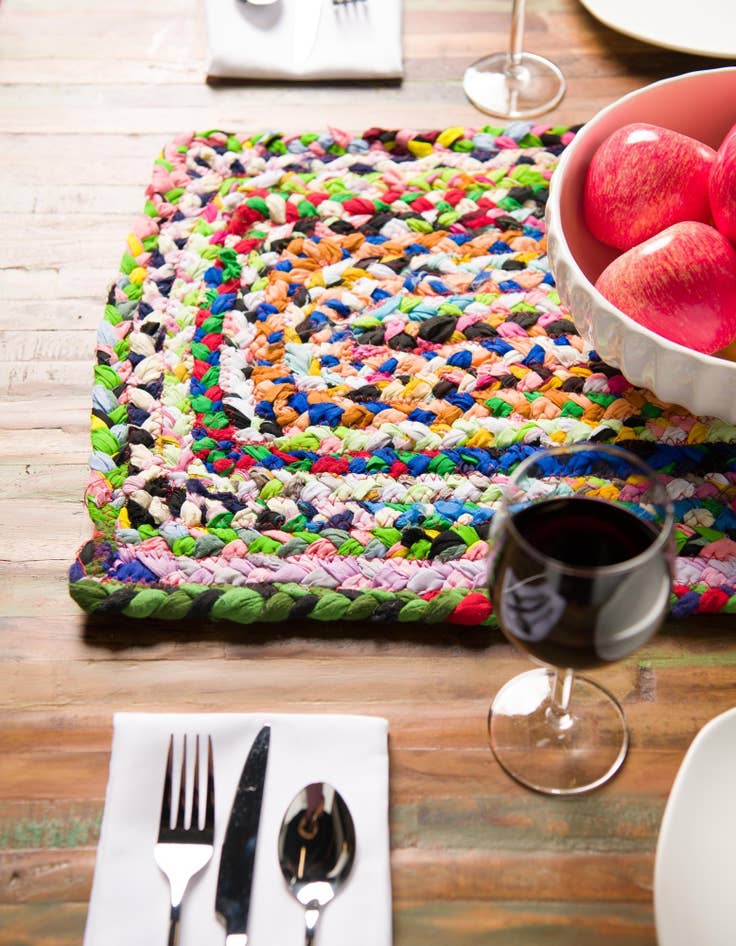 Detail image of 1' 2 x 10'  Hand Braided Chindi Table Runner Rug