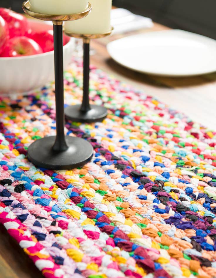 Detail image of 1' 2 x 10'  Hand Braided Chindi Table Runner Rug