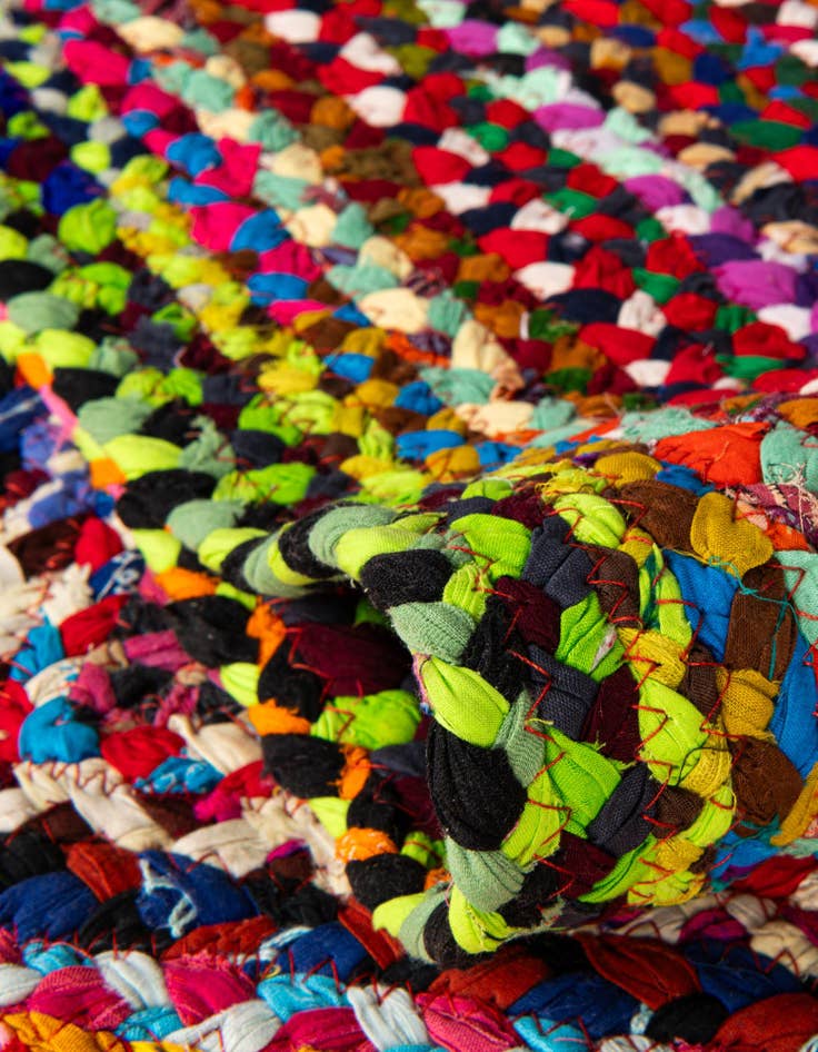 Detail image of 1' 2 x 8' Handmade Braided Chindi Table Runner Rug