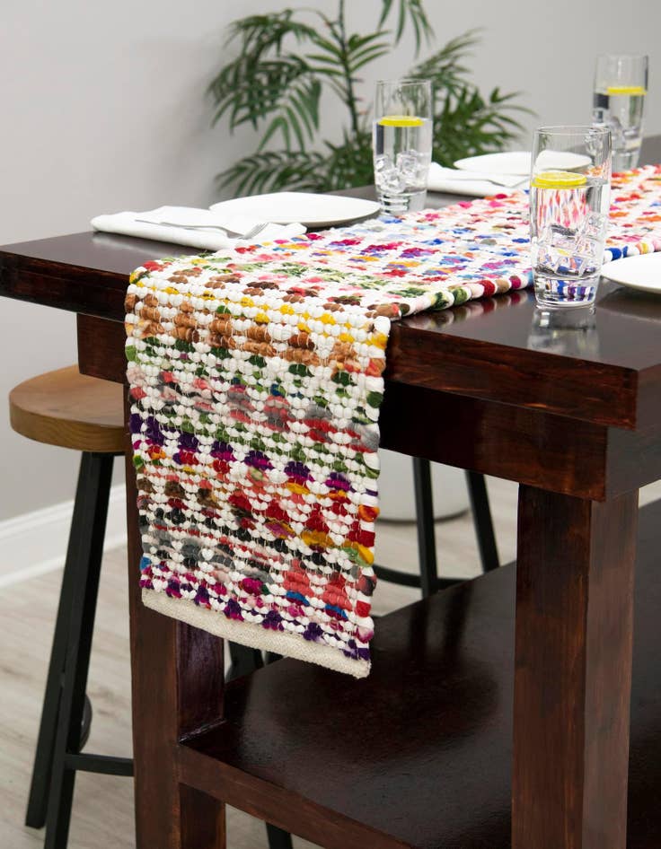 Detail image of 1' 2 x 10'  Hand Woven Braided Chindi Table Runner Rug