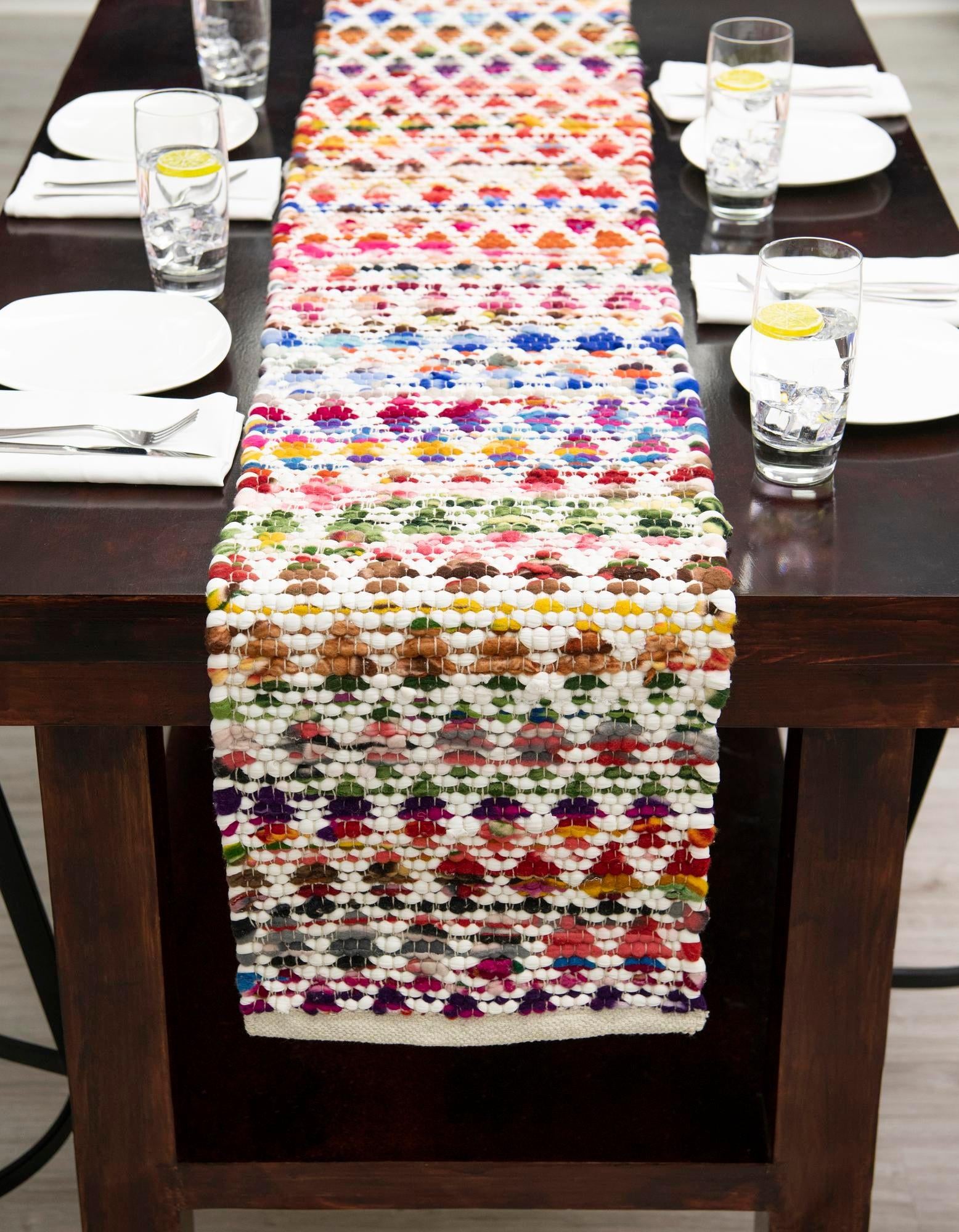 1' 2 x 8' Hand Woven Braided Chindi Table Runner Rug