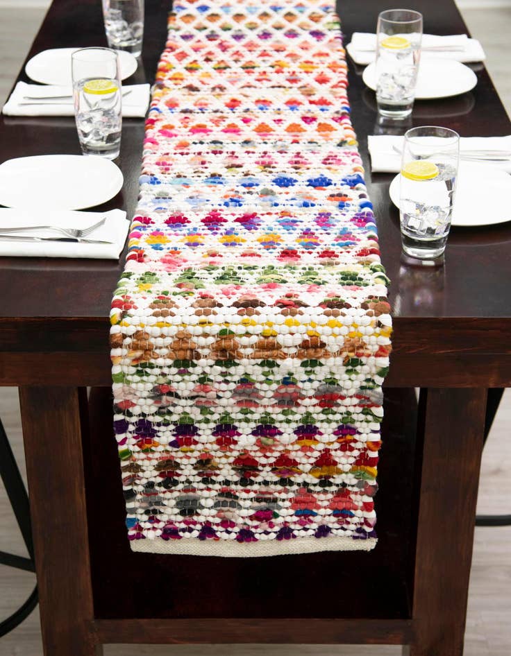 Detail image of 1' 2 x 10'  Hand Woven Braided Chindi Table Runner Rug