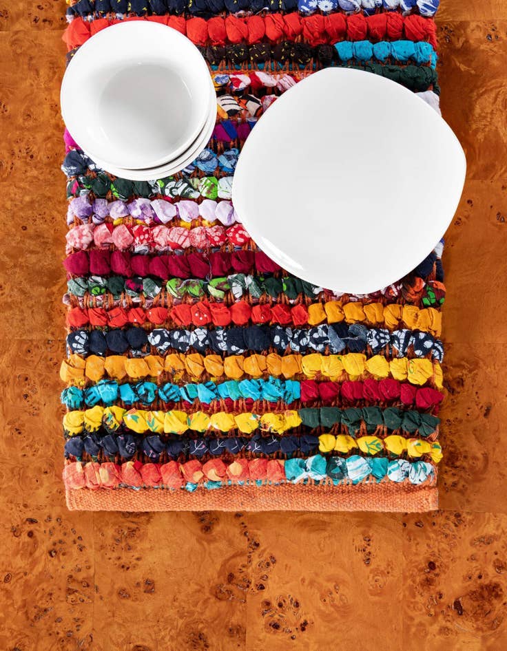 Detail image of 1' 2 x 5' 1  Hand Woven Braided Chindi Table Runner Rug