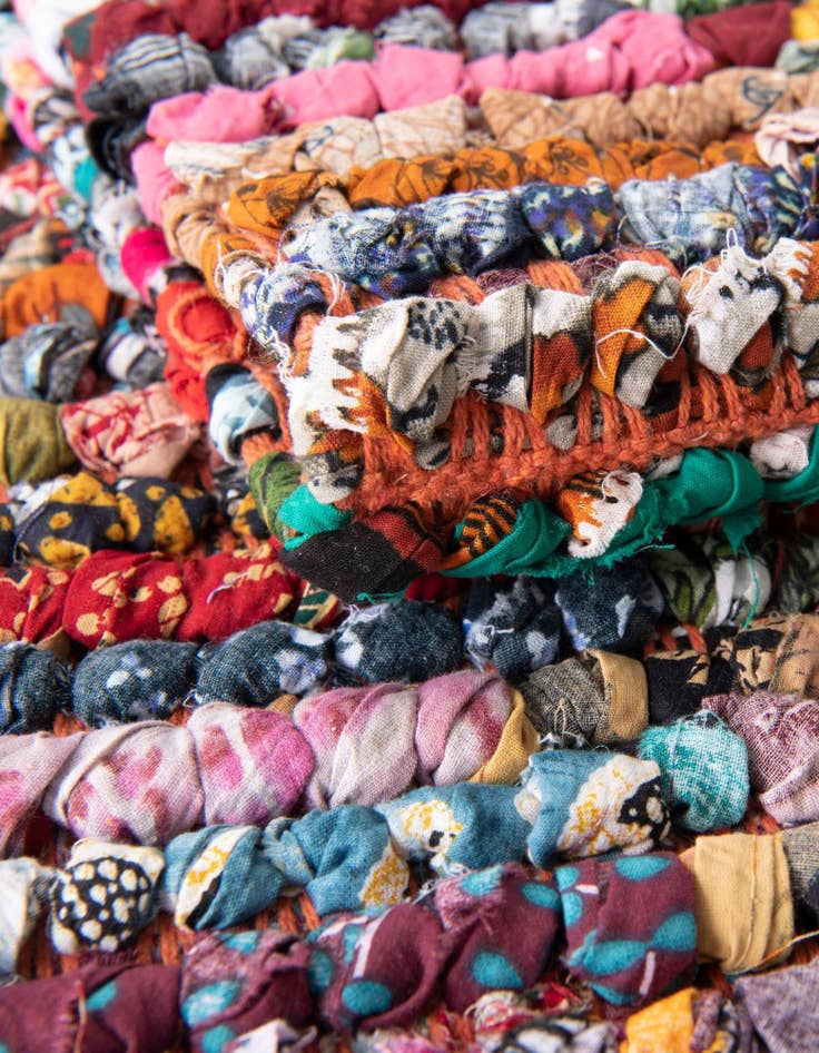 Detail image of 1' 2 x 5' 1  Hand Woven Braided Chindi Table Runner Rug