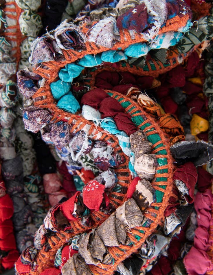 Detail image of 1' 2 x 5' 1  Hand Woven Braided Chindi Table Runner Rug