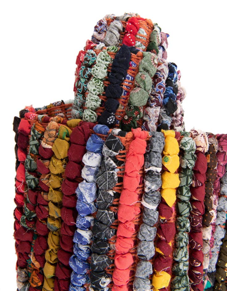 Detail image of 1' 2 x 5' 1  Hand Woven Braided Chindi Table Runner Rug