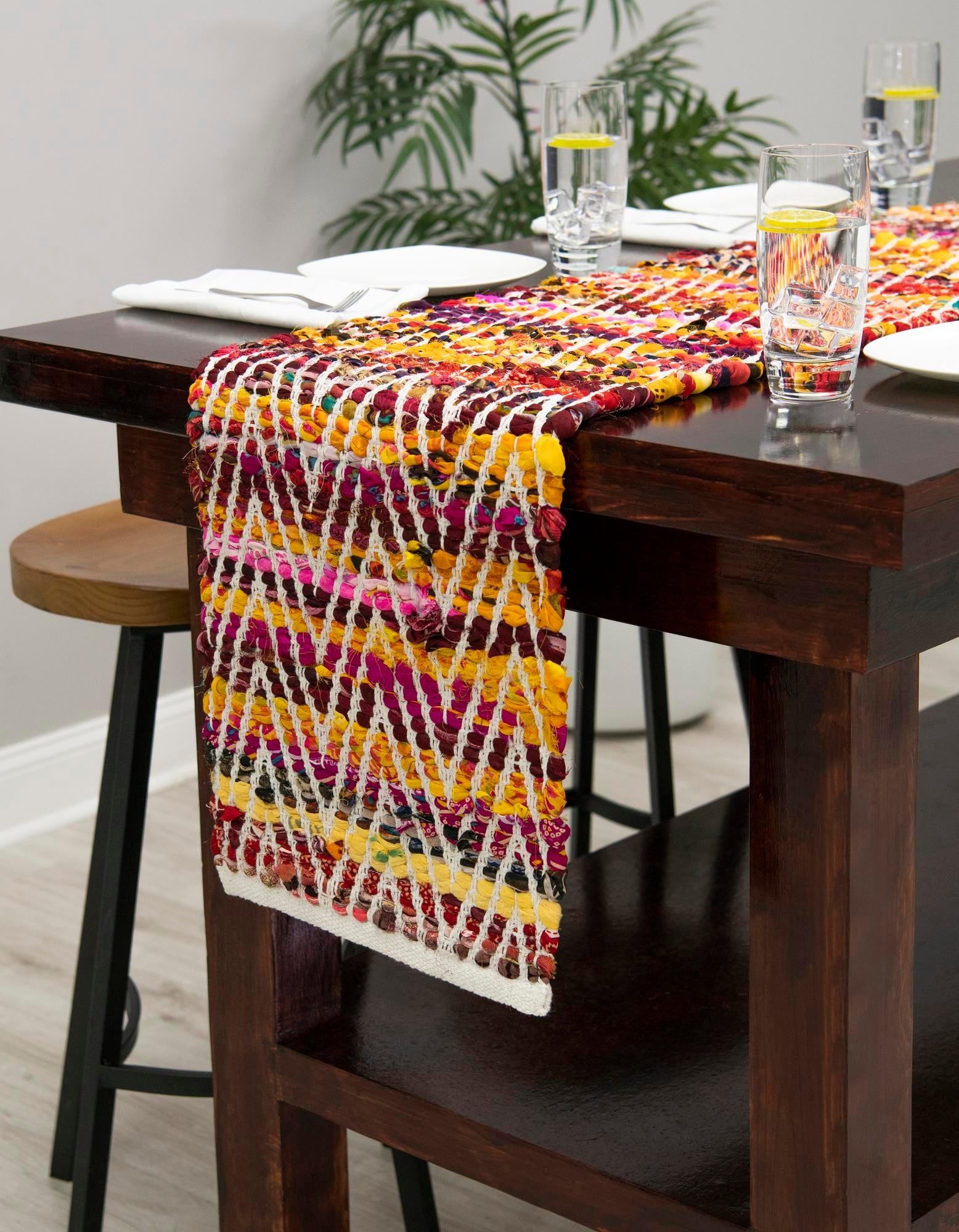 1' 2 x 10' Hand Woven Chindi Chevron Table Runner Rug