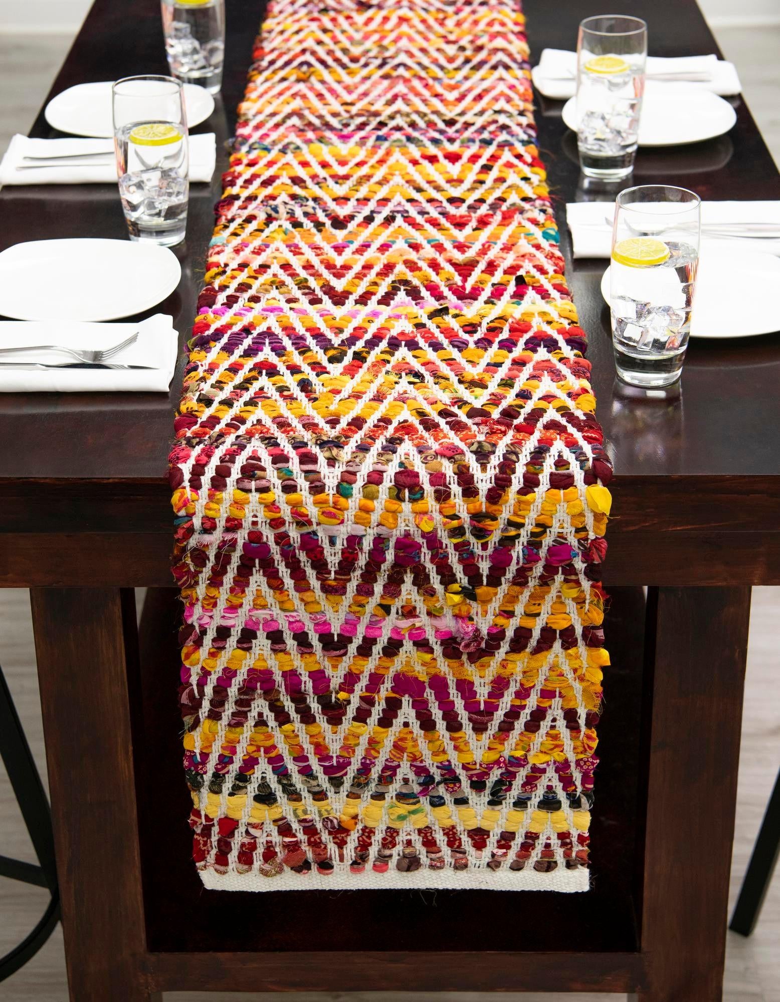 1' 2 x 10' Hand Woven Chindi Chevron Table Runner Rug