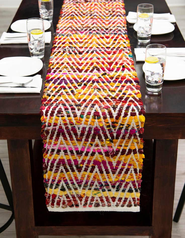 Detail image of 1' 2 x 5' 1  Hand Woven Chindi Chevron Table Runner Rug