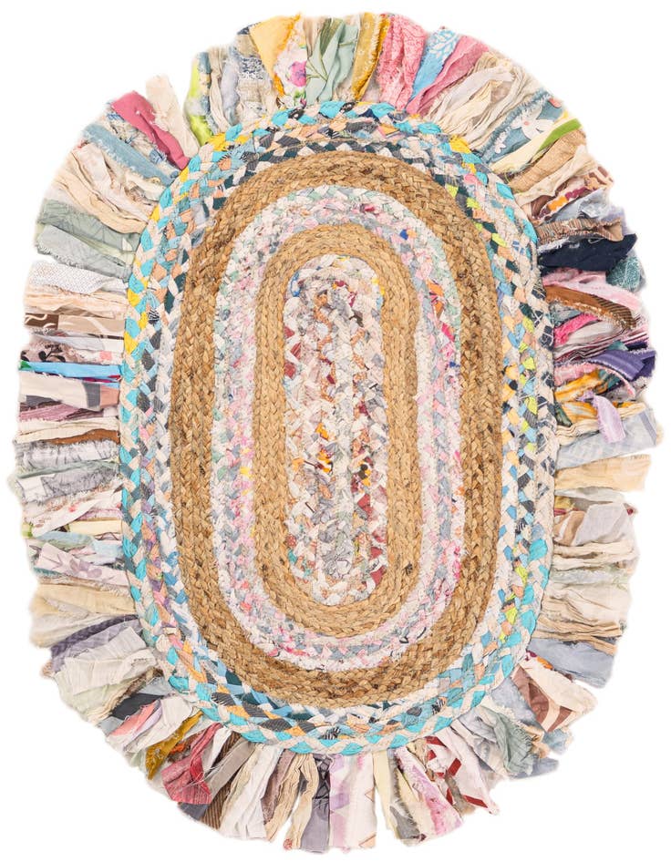 Detail image of 2' x 3' 1 Hand Braided Chindi Jute Oval Rug