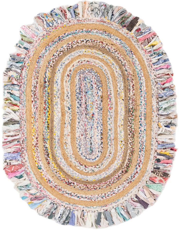 Detail image of 4' 1 x 6' 1 Hand Braided Chindi Jute Oval Rug
