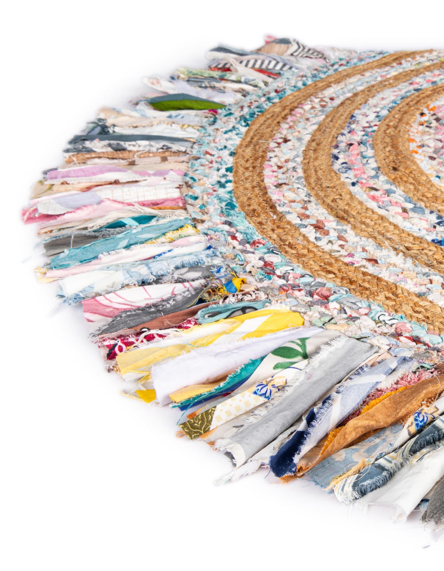 7' 10 x 10' Hand Braided Chindi Jute Oval Rug