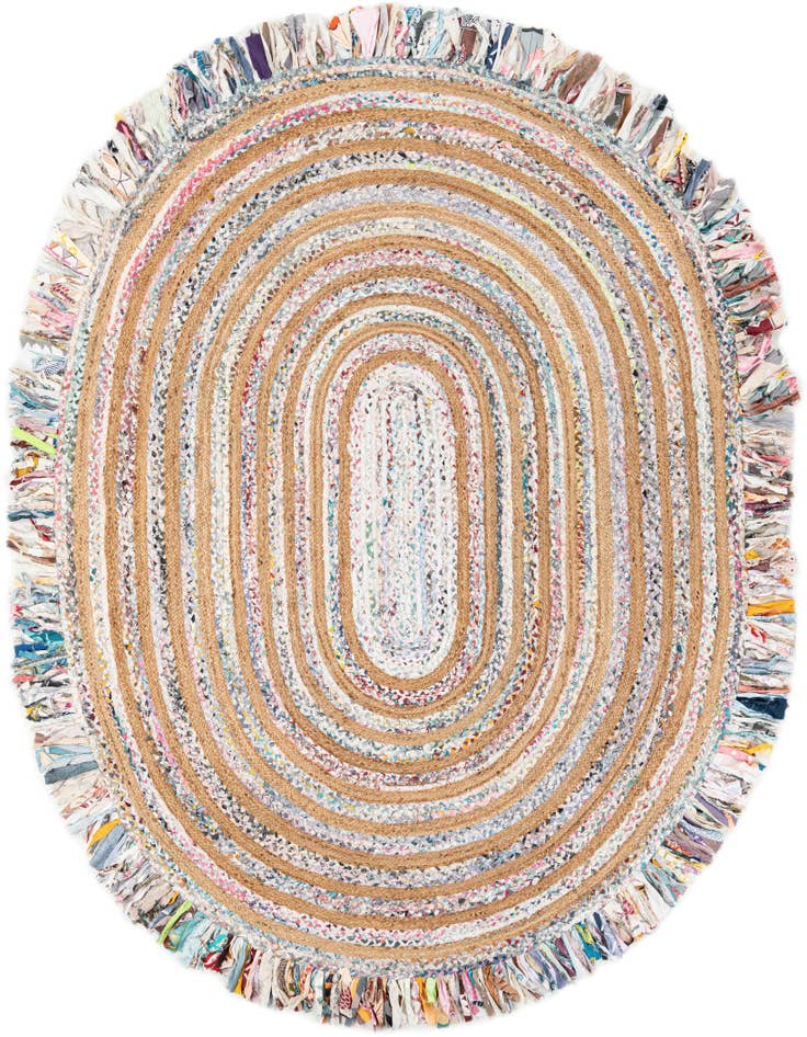 Detail image of 7' 10 x 10' Hand Braided Chindi Jute Oval Rug