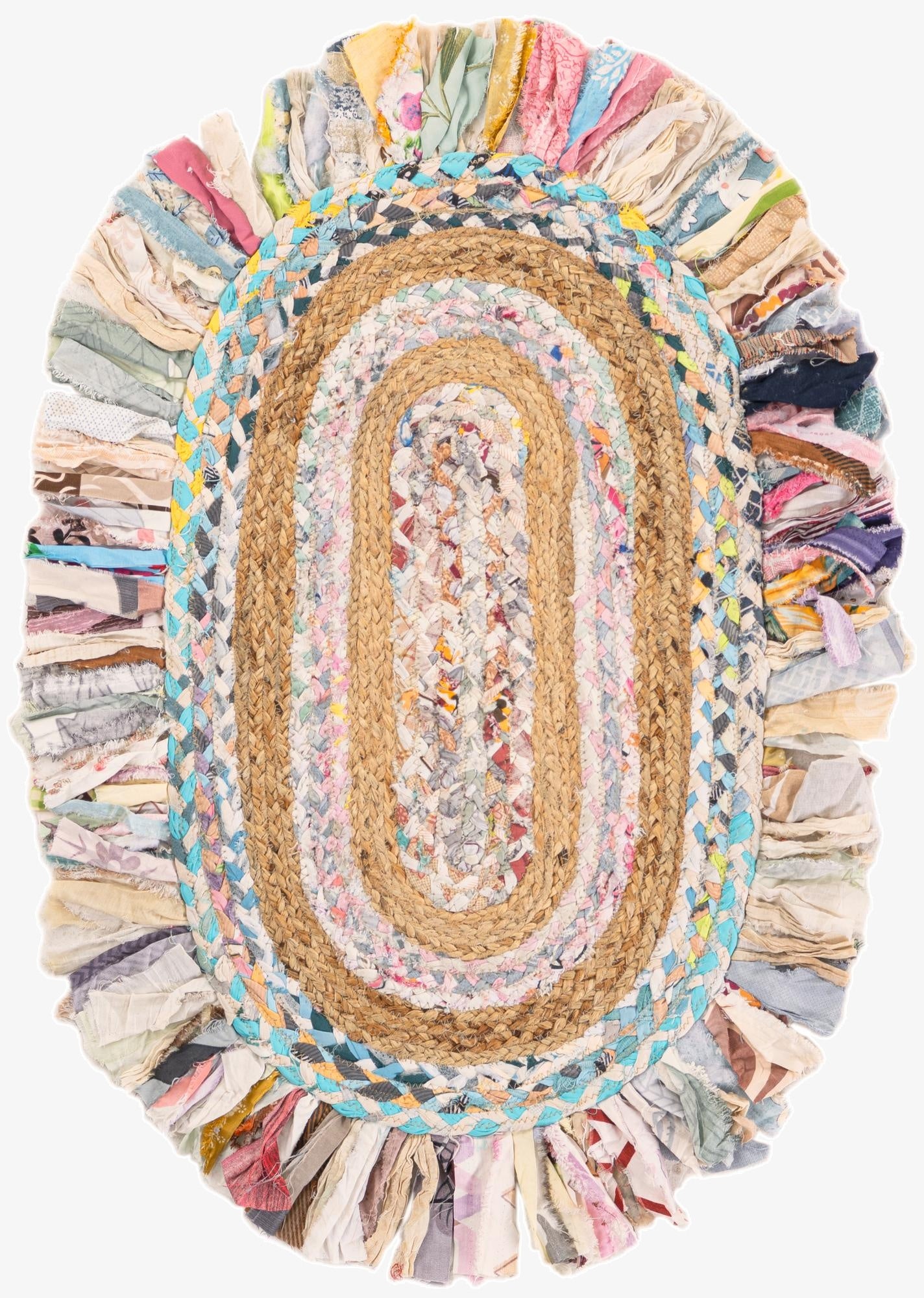 2' x 3' 1  Hand Braided Chindi Jute Oval Rug