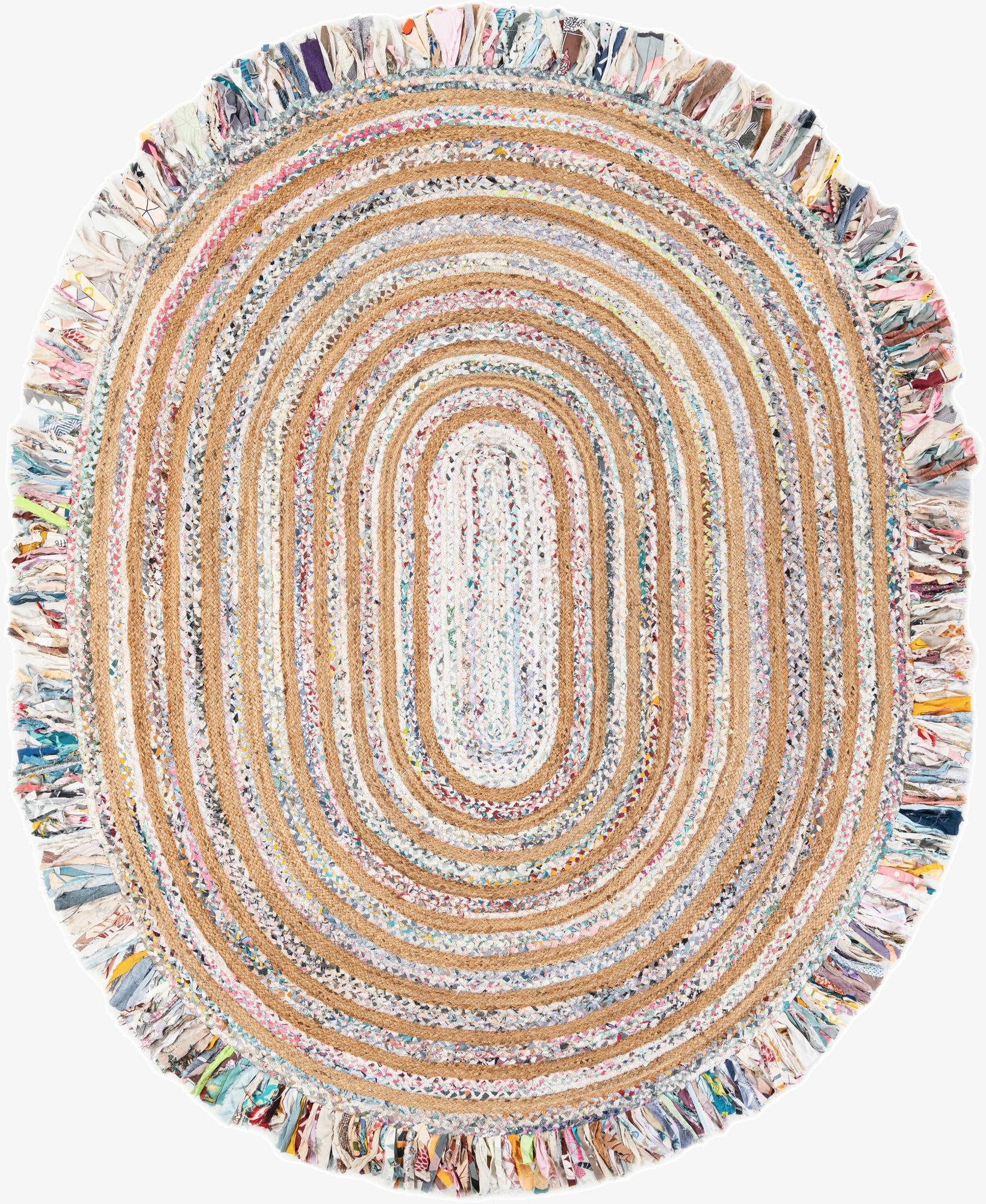 7' 10 x 10'  Hand Braided Chindi Jute Oval Rug