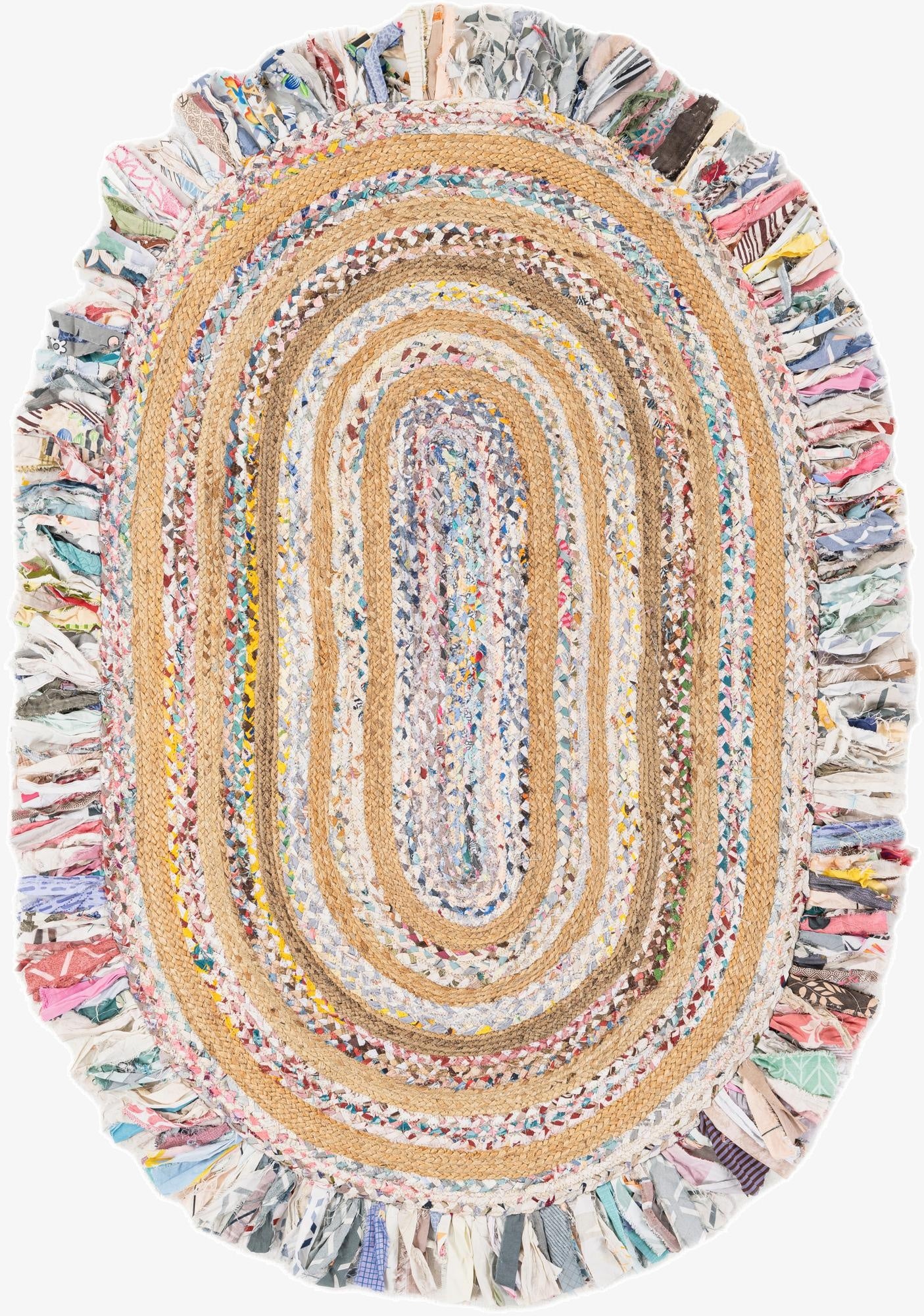 4' 1 x 6' 1  Hand Braided Chindi Jute Oval Rug