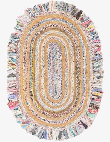 4' 1 x 6' 1 Hand Braided Chindi Jute Oval Rug