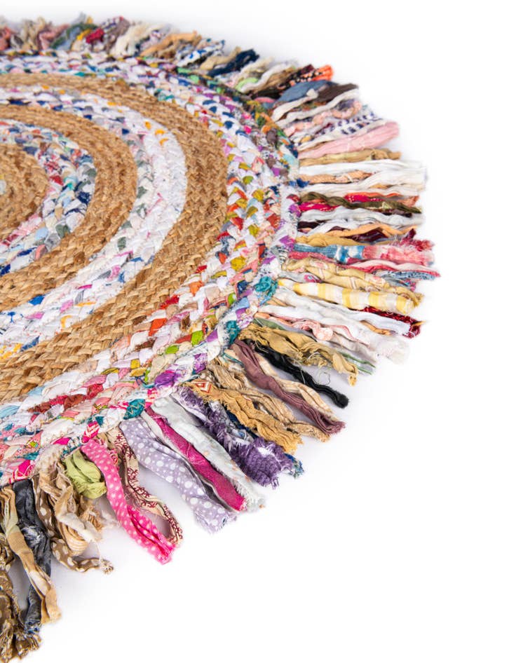 Detail image of 7' 10 x 7' 10 Hand Braided Chindi Jute Round Rug