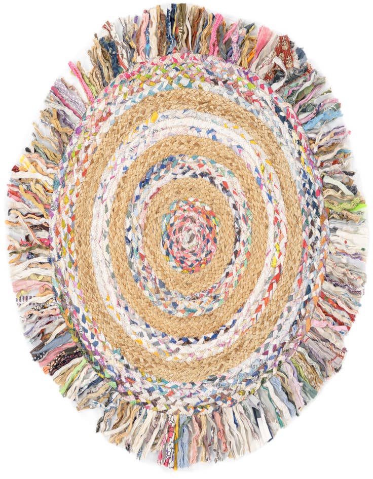 Detail image of 2' x 2' Hand Braided Chindi Jute Round Rug