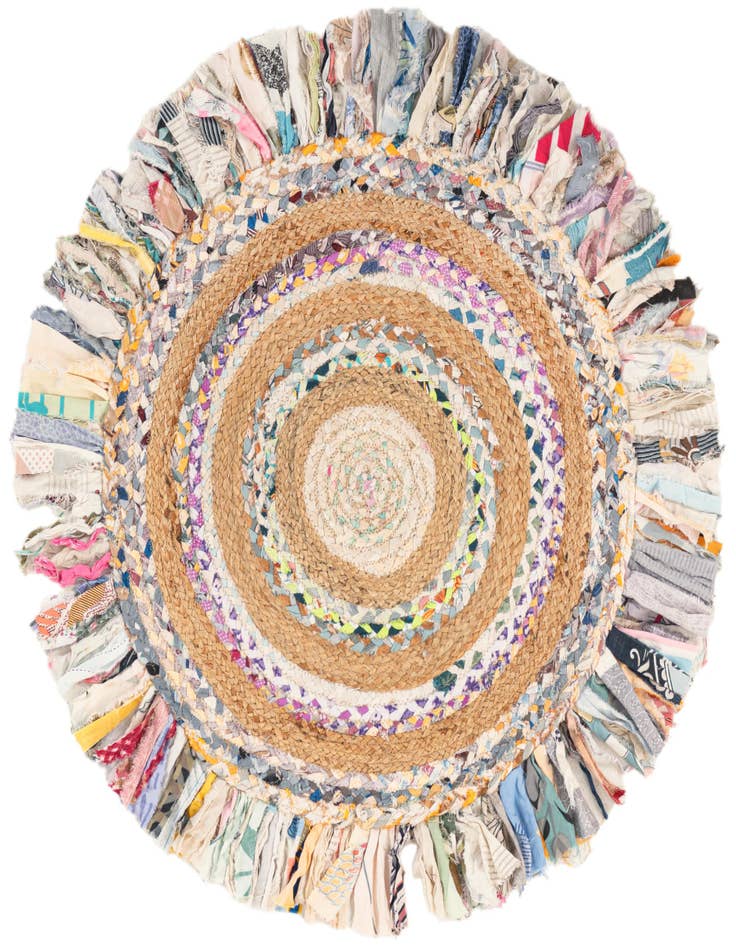 Detail image of 3' 1 x 3' 1 Hand Braided Chindi Jute Round Rug