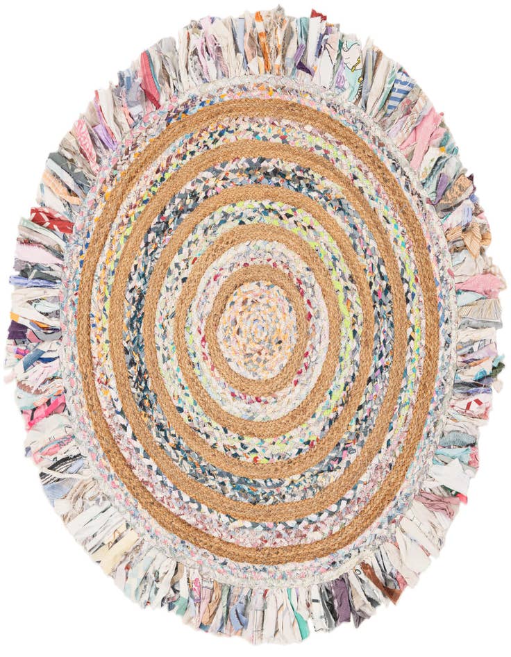Detail image of 4' 1 x 4' 1 Hand Braided Chindi Jute Round Rug