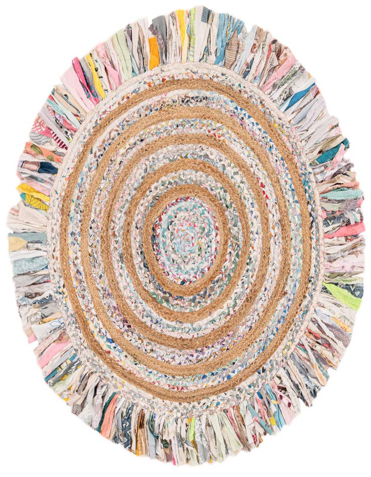 Detail image of 5' 1 x 5' 1 Hand Braided Chindi Jute Round Rug