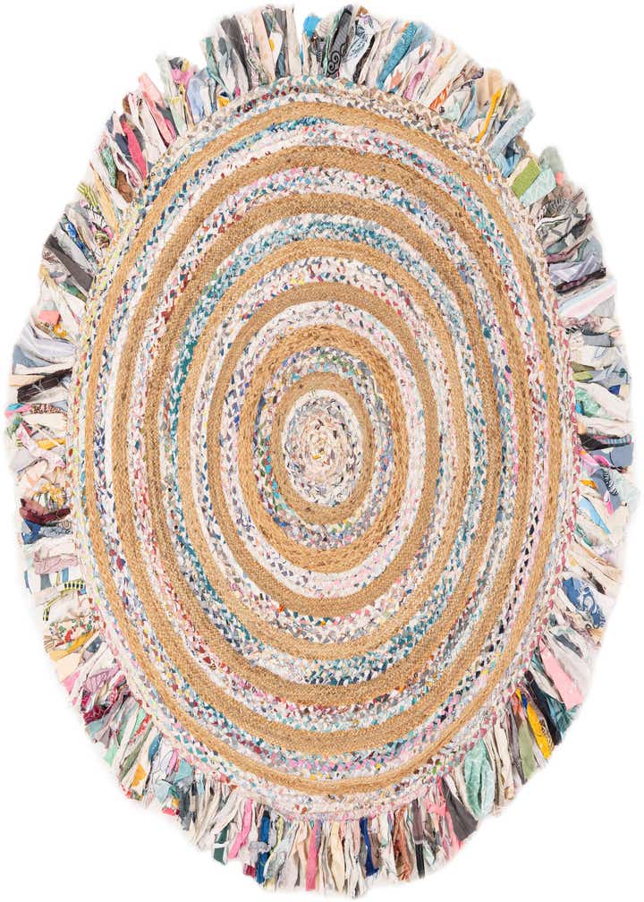 6' 1 x 6' 1 Hand Braided Chindi Jute Round Rug