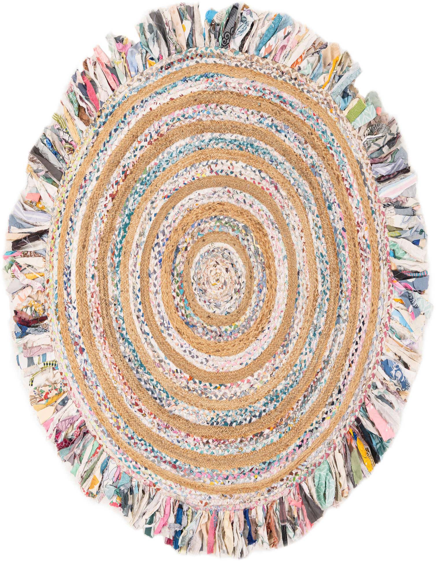 6' 1 x 6' 1 Hand Braided Chindi Jute Round Rug