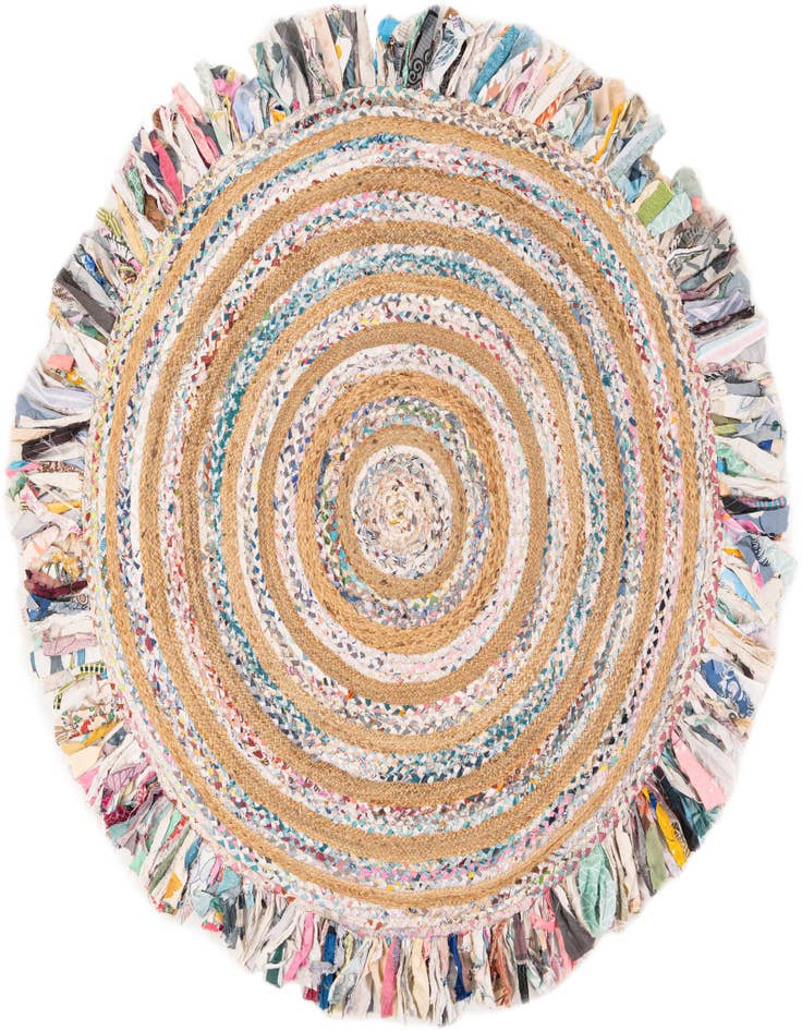 Detail image of 6' 1 x 6' 1 Hand Braided Chindi Jute Round Rug
