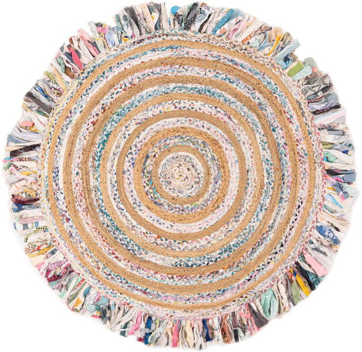 Detail image of 6' 1 x 6' 1 Hand Braided Chindi Jute Round Rug