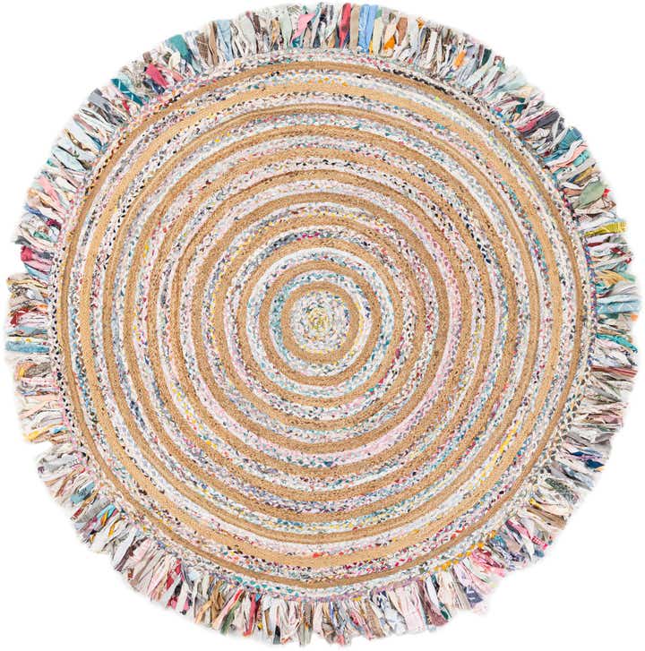 7' 10 x 7' 10 Hand Braided Chindi Jute Round Rug