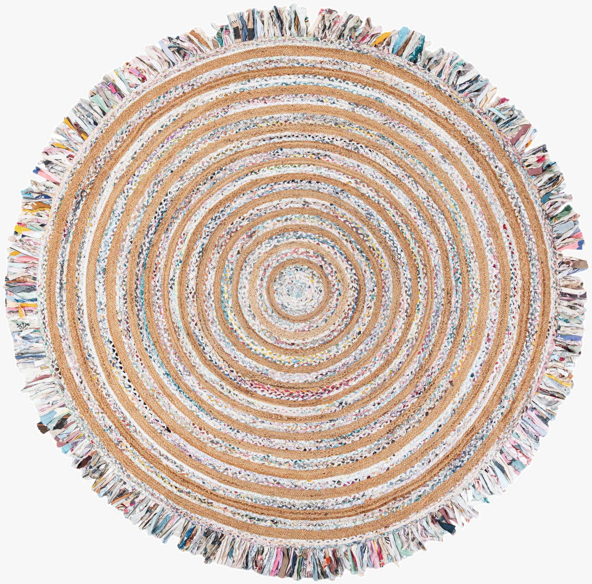10' x 10'  Hand Braided Chindi Jute Round Rug
