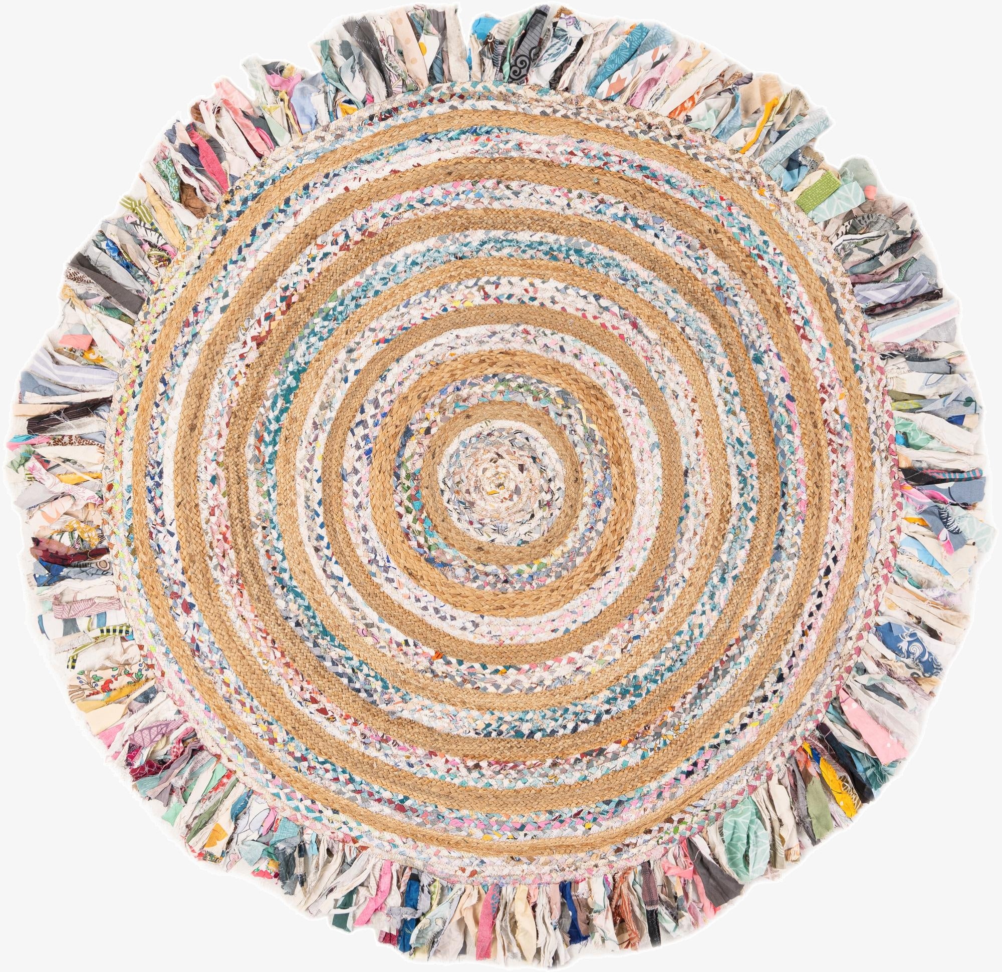 6' 1 x 6' 1  Hand Braided Chindi Jute Round Rug