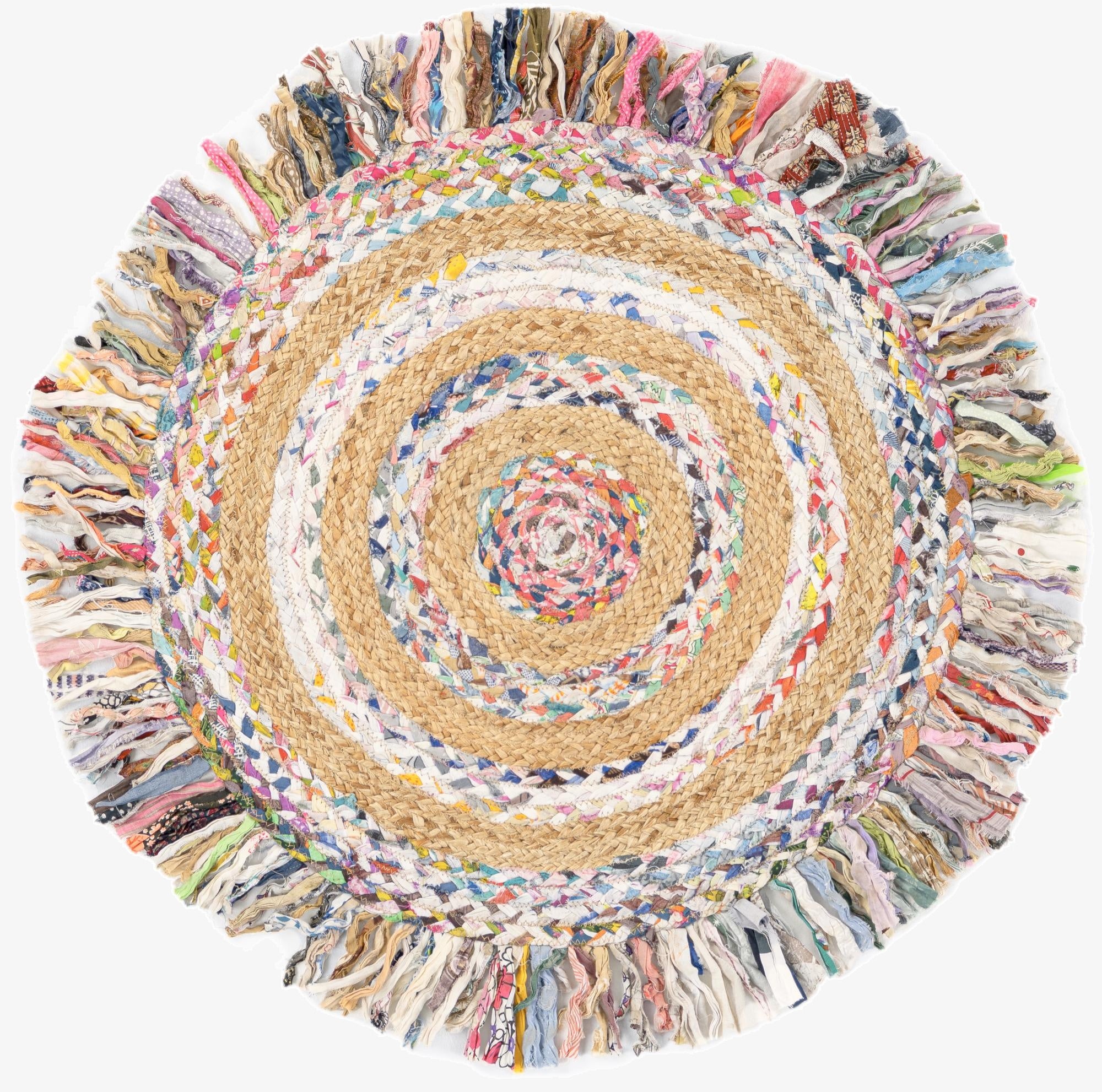 2' x 2'  Hand Braided Chindi Jute Round Rug