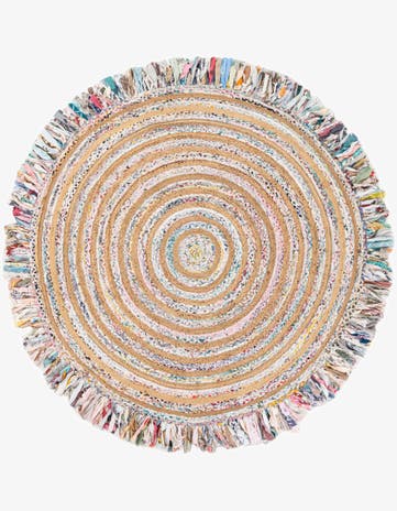 7' 10 x 7' 10 Hand Braided Chindi Jute Round Rug
