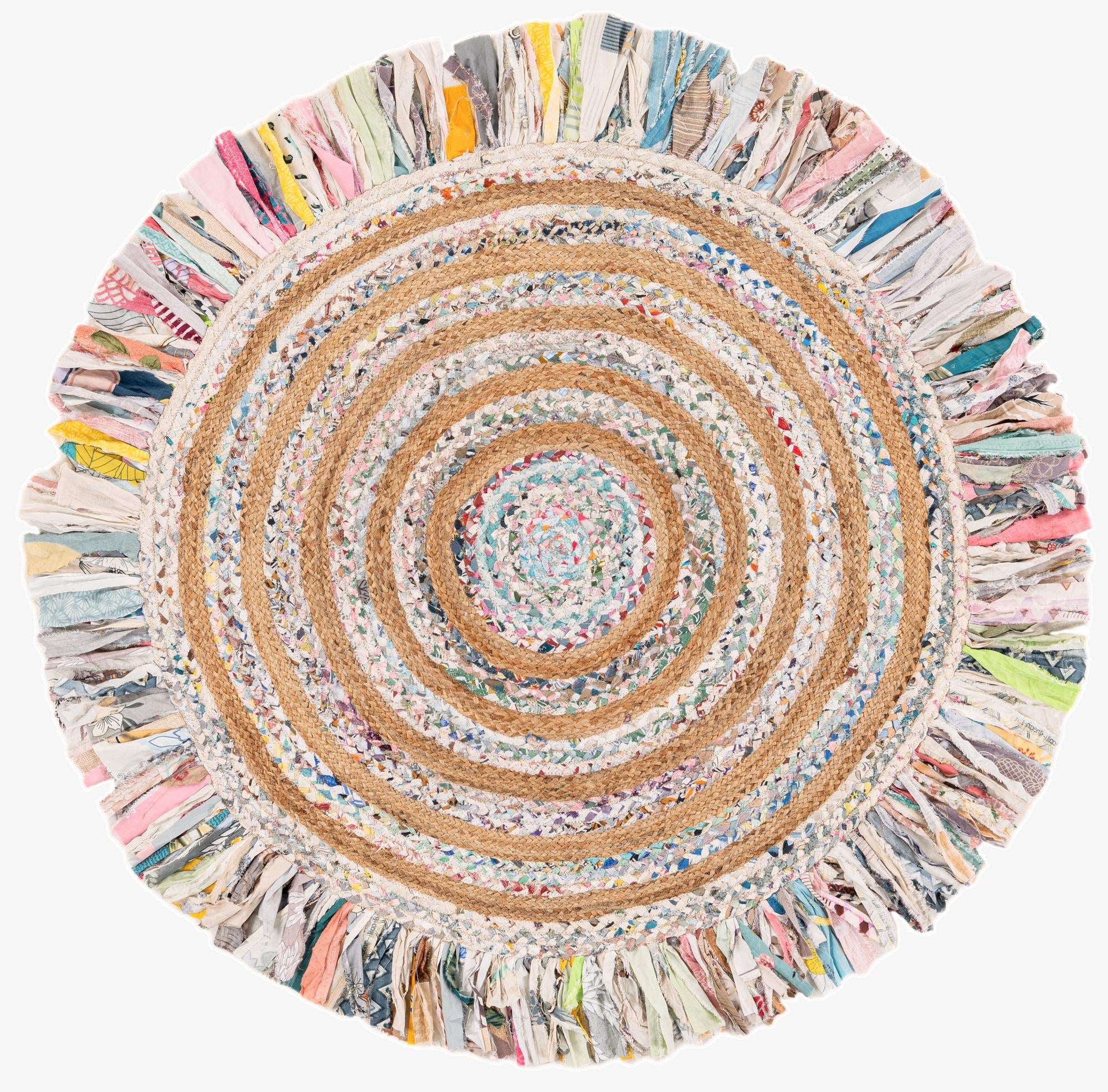 5' 1 x 5' 1  Hand Braided Chindi Jute Round Rug