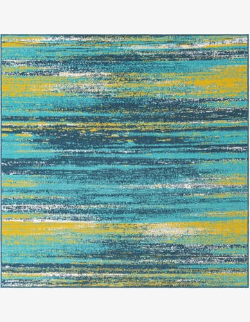 Multi.Blue Easy-Clean Coastal Indoor / Outdoor Square Rug