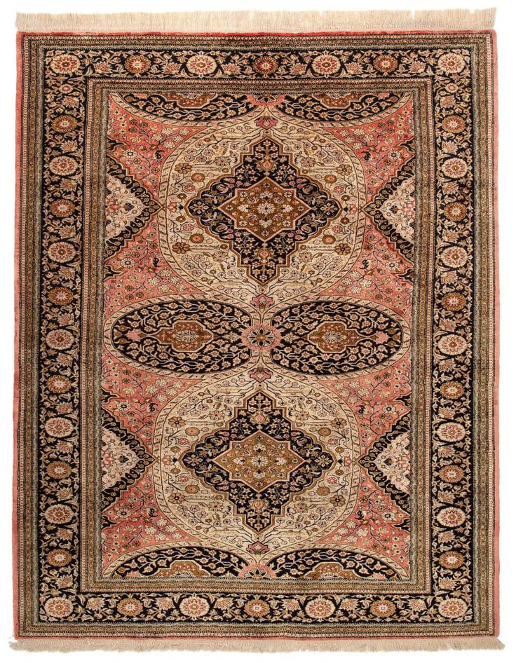 Detail image of 4' 7 x 6' 11 Hand Knotted Ghom Silk Persian Rug