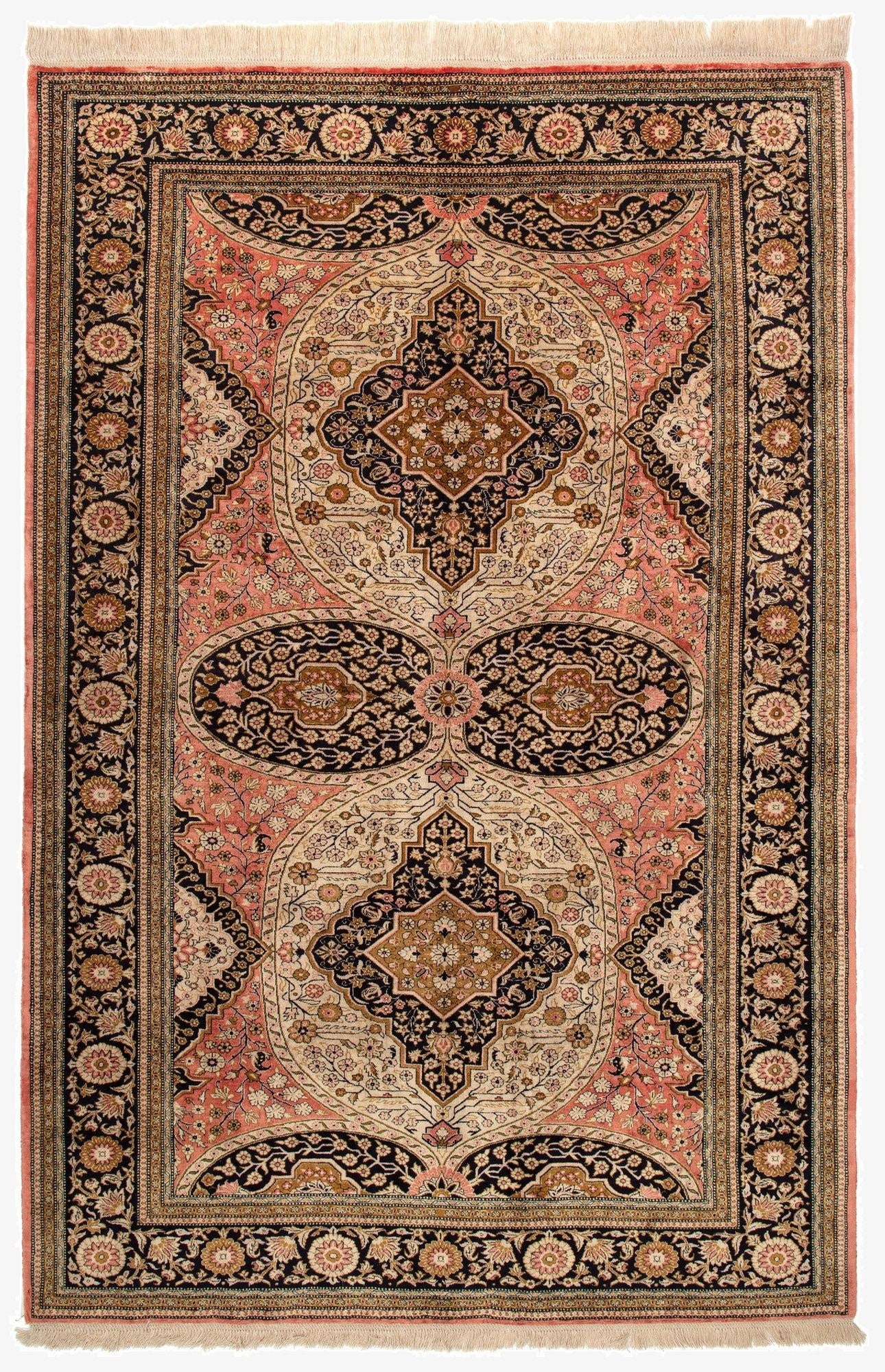 4' 7 x 6' 11  Hand Knotted Ghom Silk Persian Rug