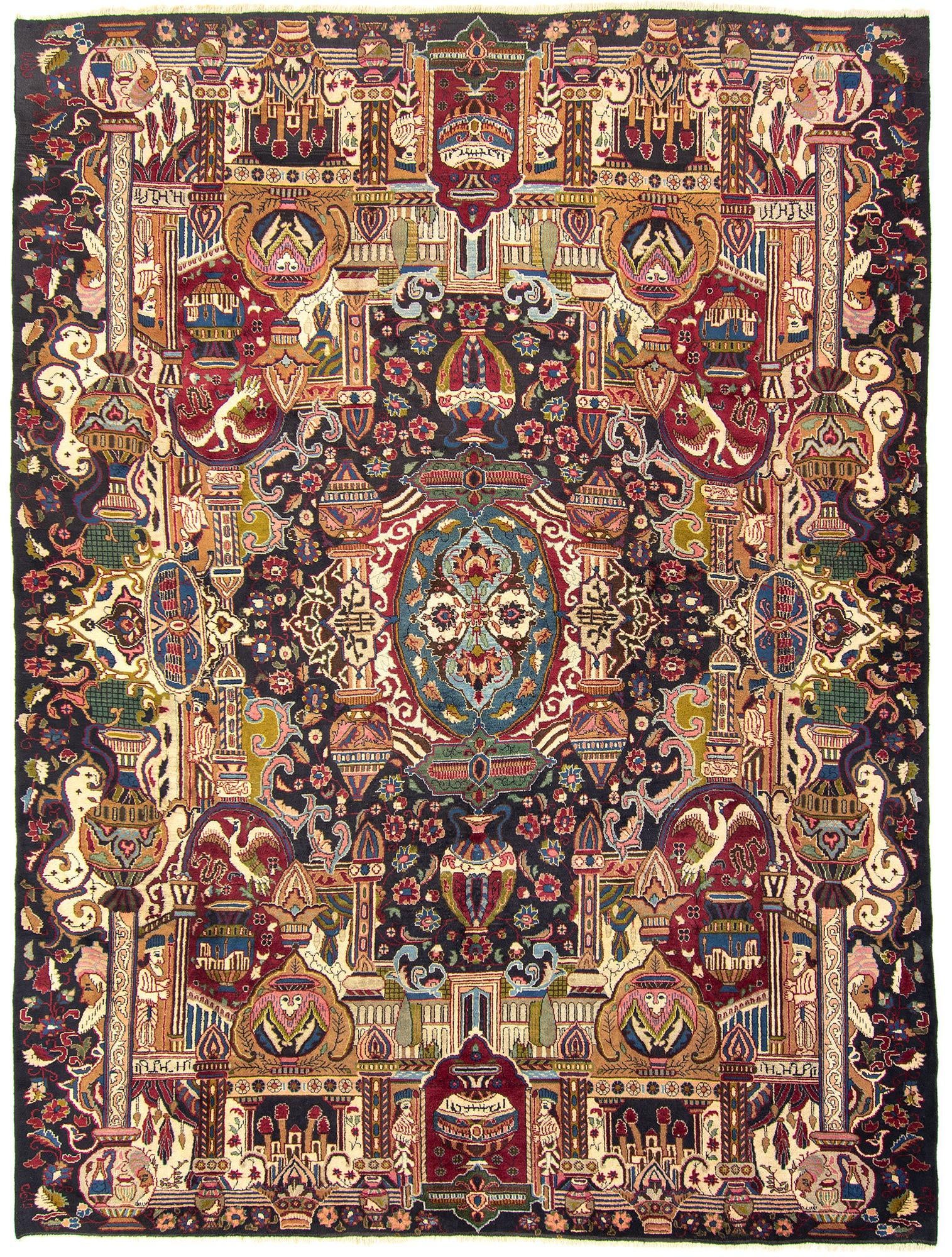 9' 5 x 13' Hand Knotted Kashan Persian Wool Rug