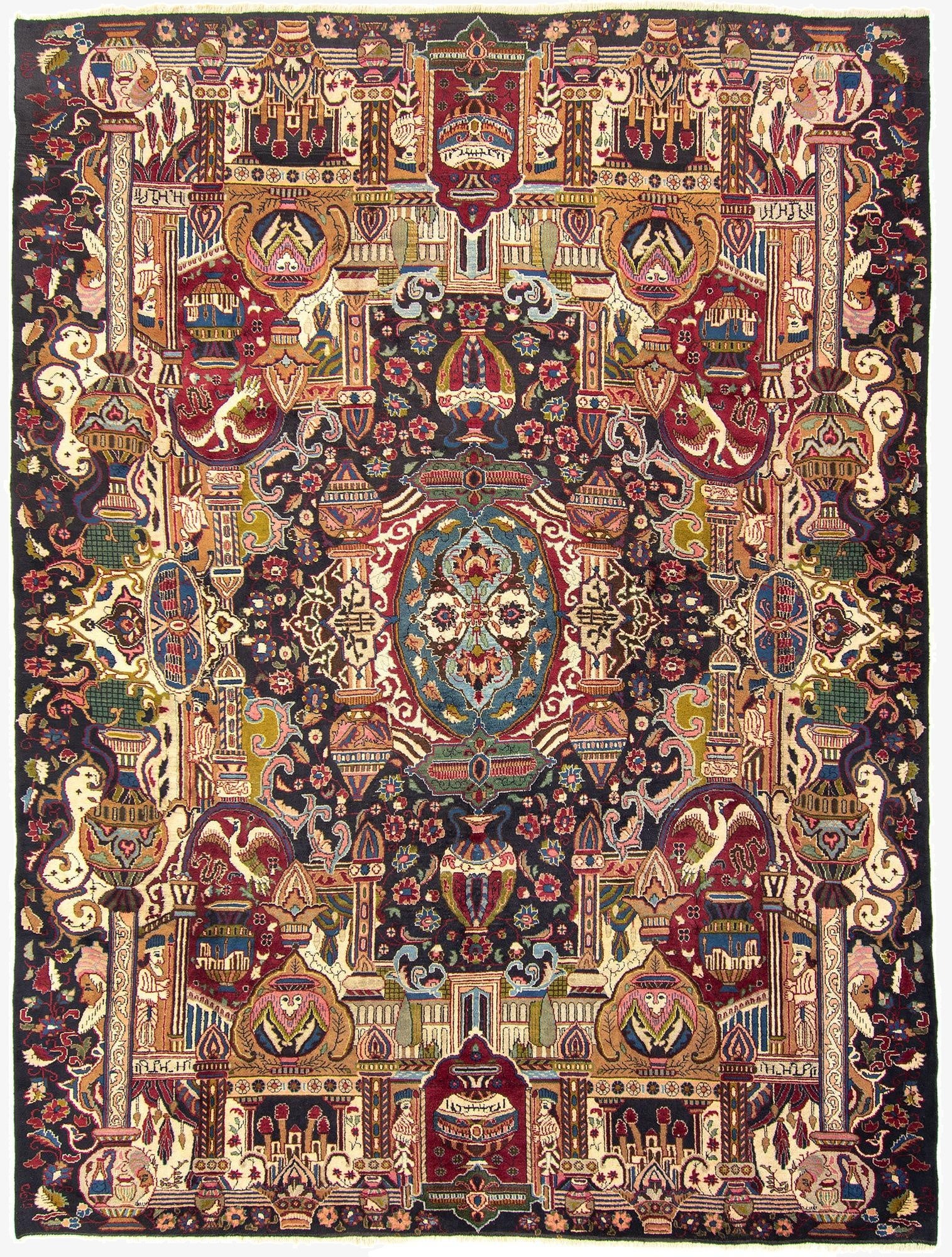 9' 5 x 13'  Hand Knotted Kashan Persian Wool Rug