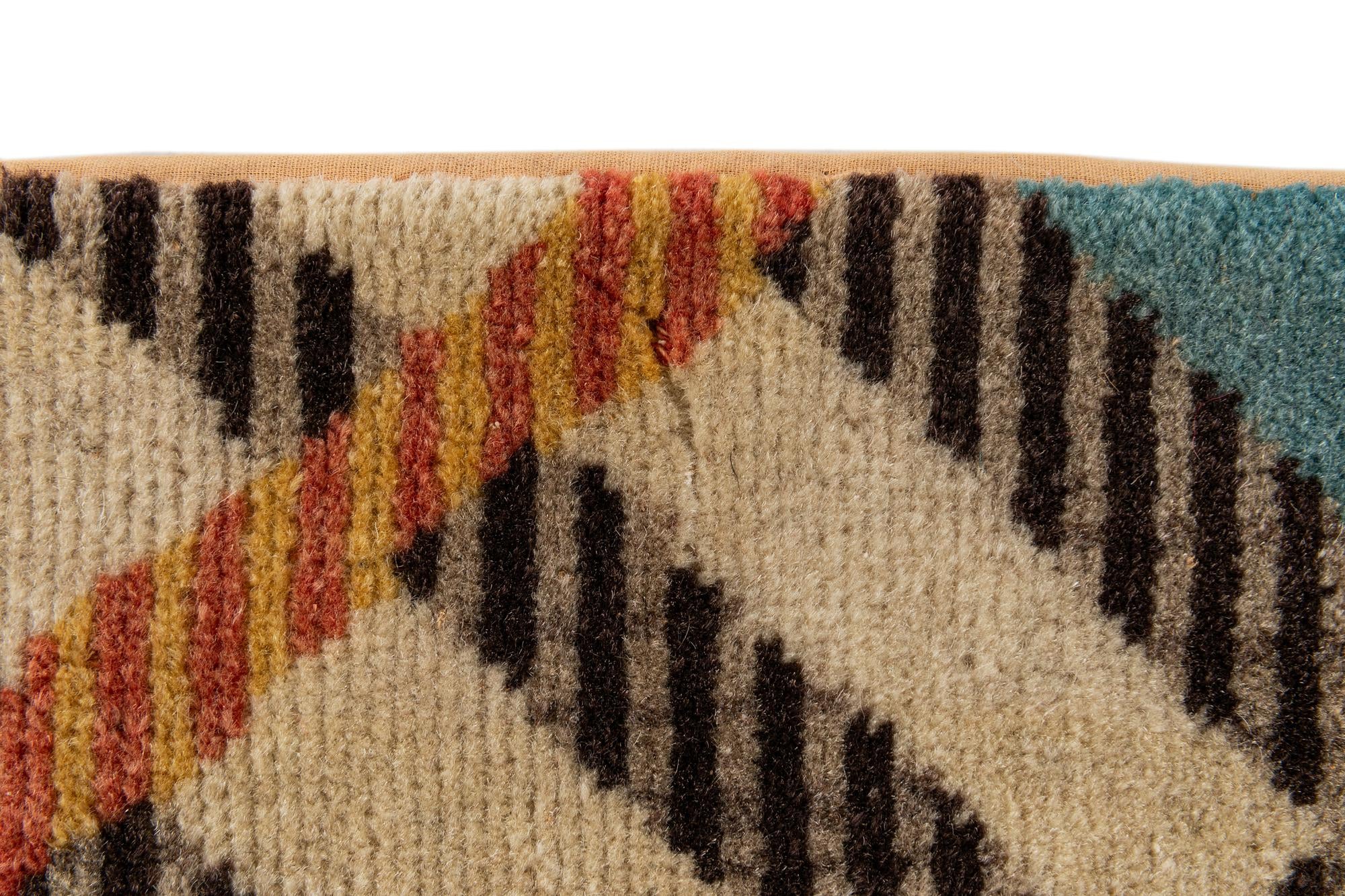7' 7 x 9' 8 Hand Knotted Modern Manshu Wool Rug
