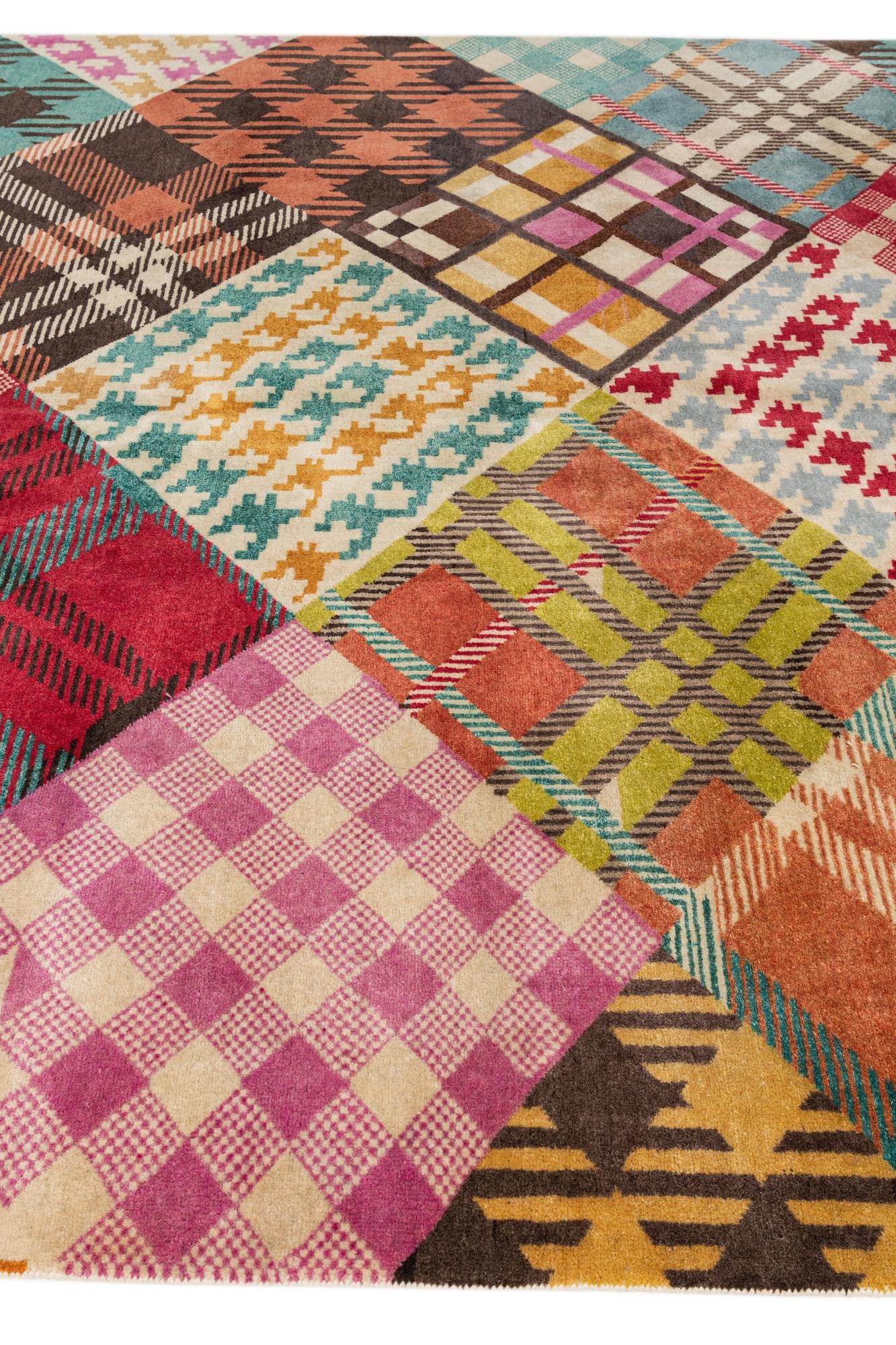 7' 7 x 9' 8 Hand Knotted Modern Manshu Wool Rug