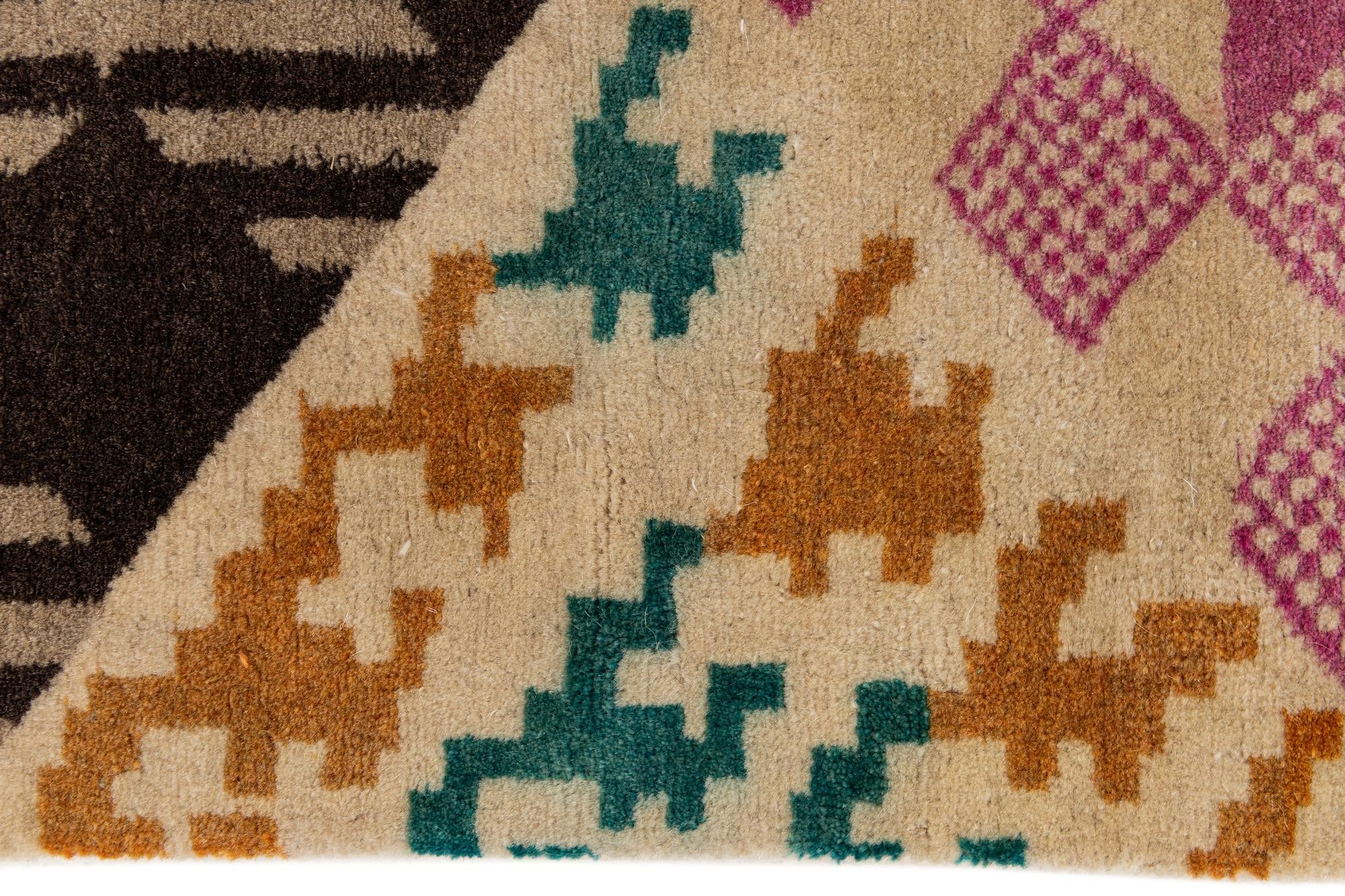 7' 7 x 9' 8 Hand Knotted Modern Manshu Wool Rug