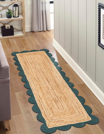 3' 3 x 14' 1 Handmade Scallop Braided Jute Runner Rug