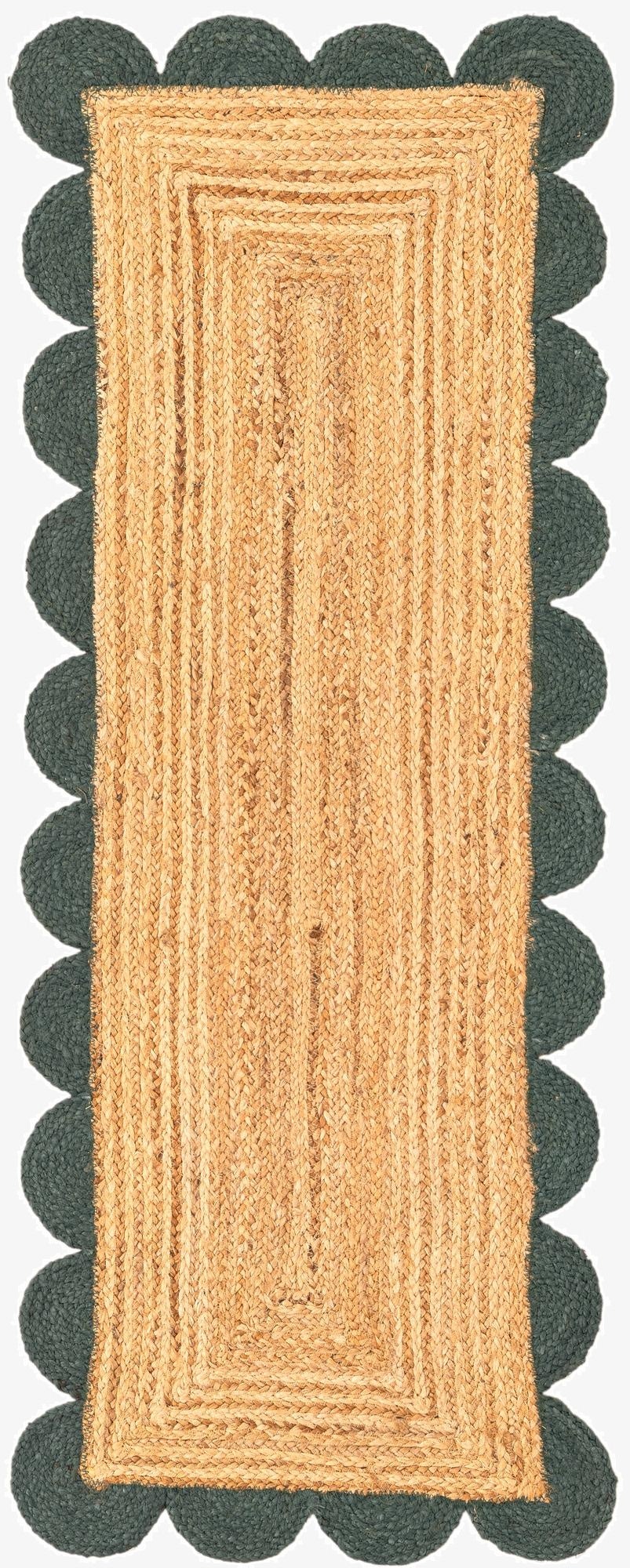 2' x 5' 1  Hand Scallop Braided Jute Runner Rug