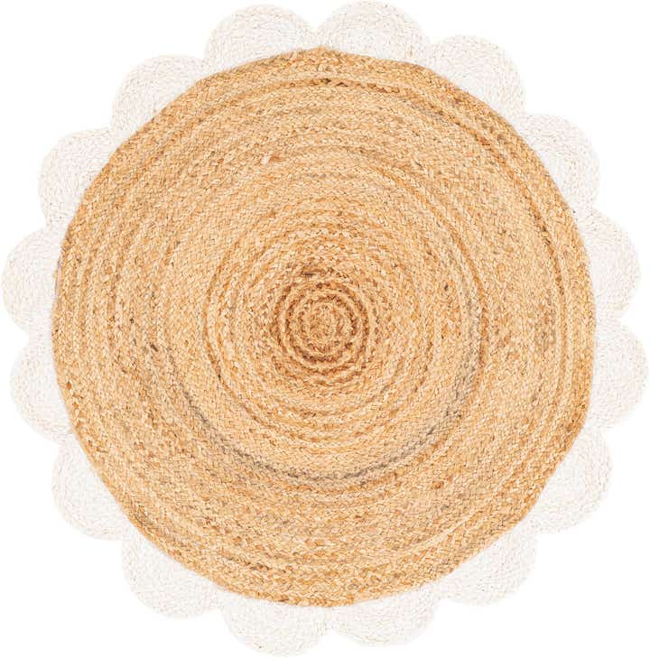 3' 1 x 3' 1 Handmade Scallop Braided Jute Round Rug